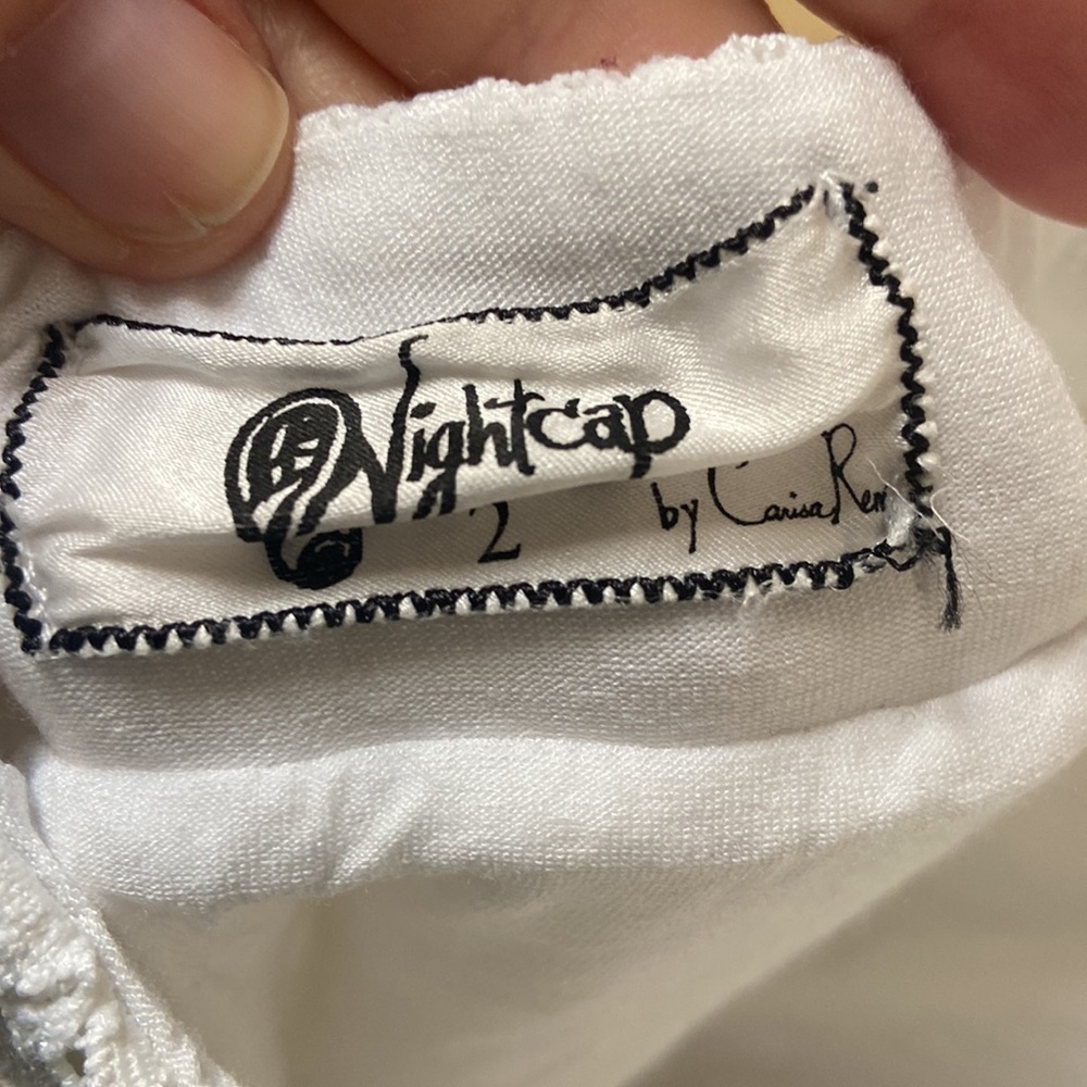Sz 2 (S/M) Nightcap White Lace USA off the Shoulder open back mini Dress Soft! - Picture 6 of 7
